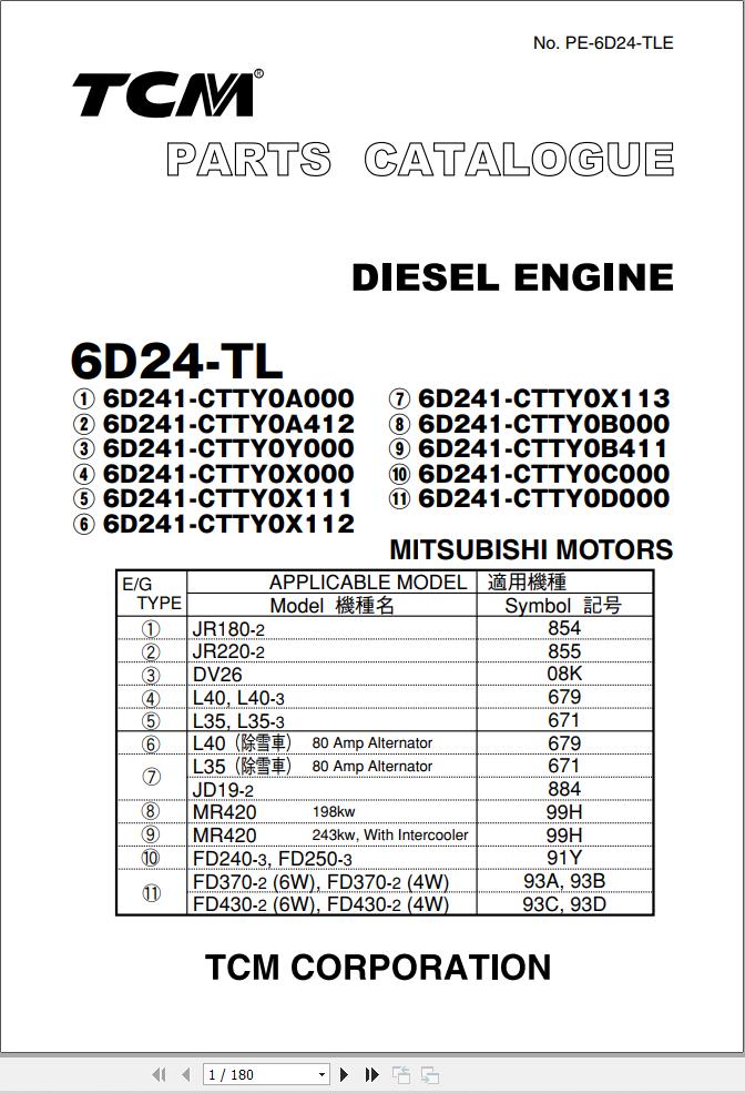 Mitsubishi Diesel Engine 6d24-tl Parts Catalog Pe-6d24-tle En Jp 