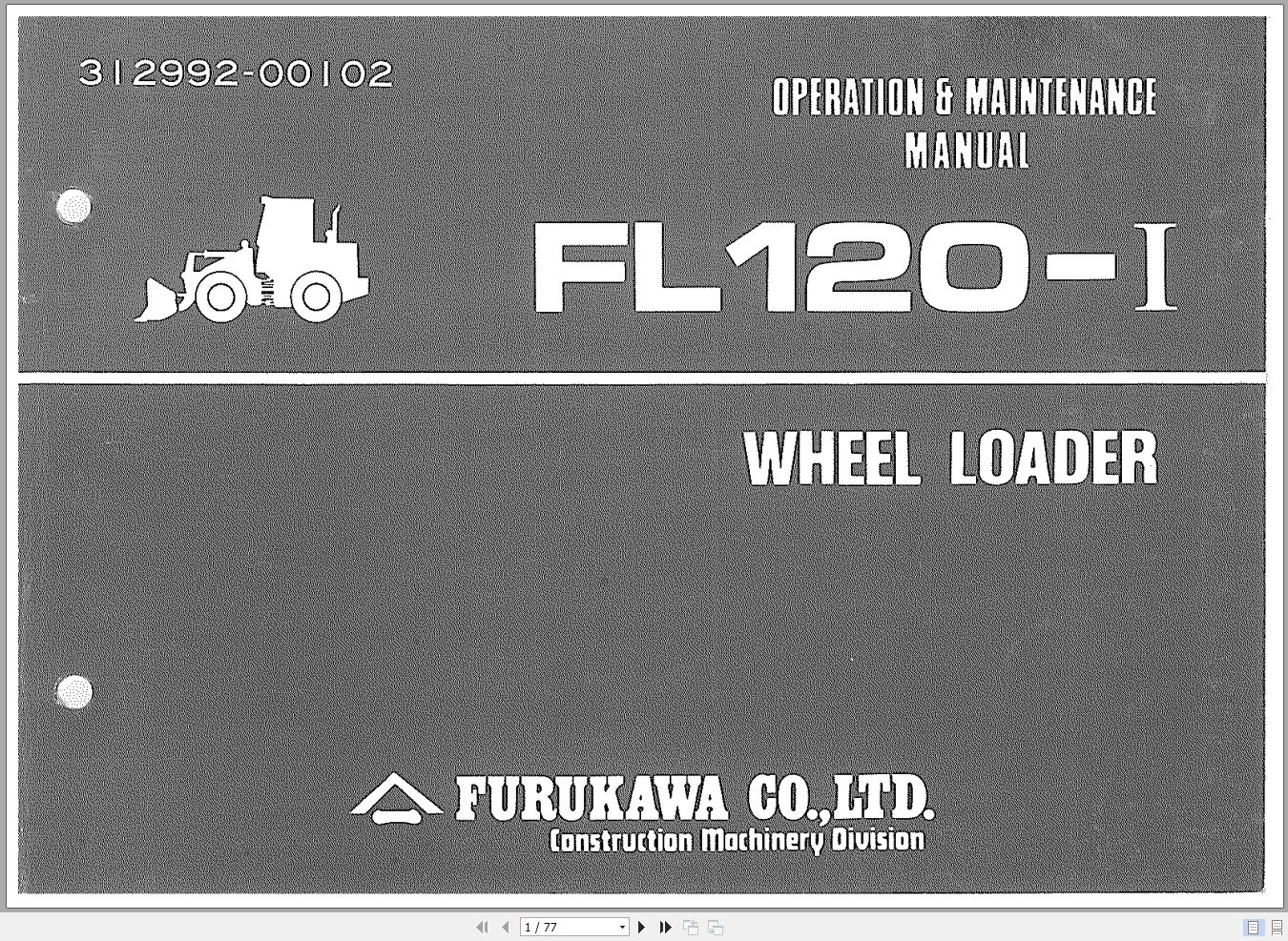 Furukawa Wheel Loader FL120A-1 Operation and Maintenance Manual 312992 ...