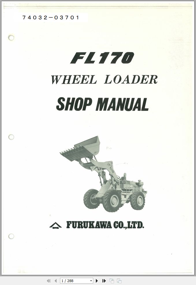 Furukawa Wheel Loader FL170 Shop Manual 74032-03701 | Auto Repair ...