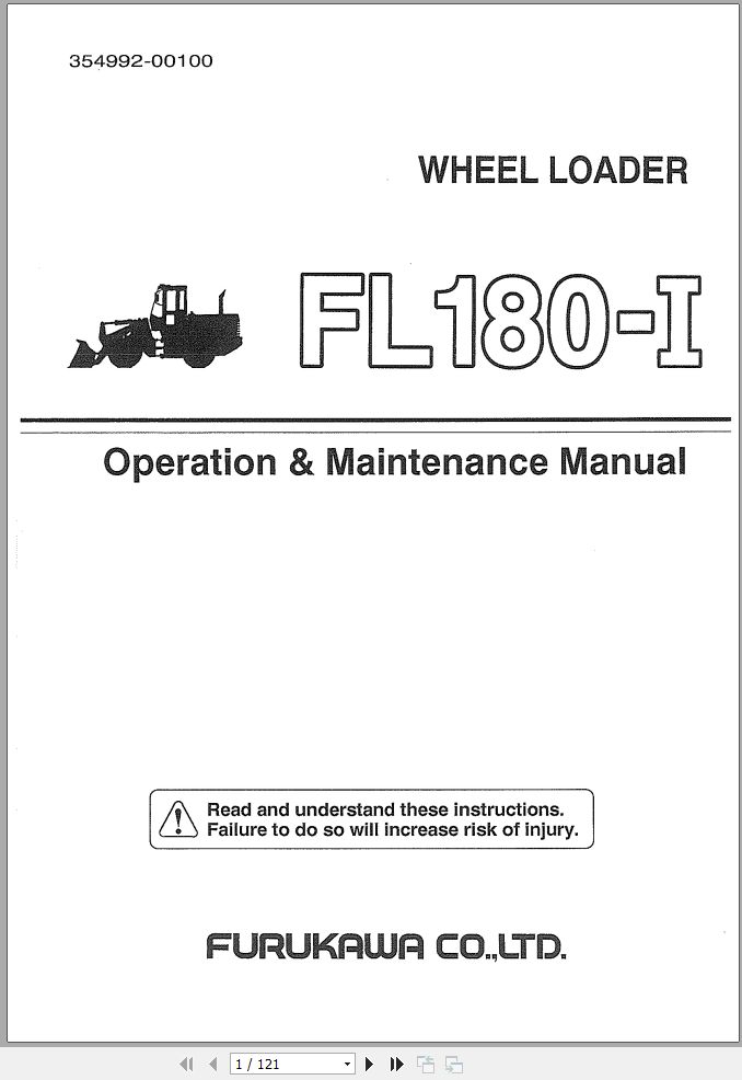 Furukawa Wheel Loader FL180-1 Operation and Maintenance Manual 354992 ...