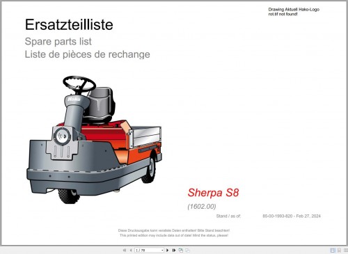 Hako Tow Tractor Sherpa S8 and SX60 Spare Parts Catalog EN DE FR (1)