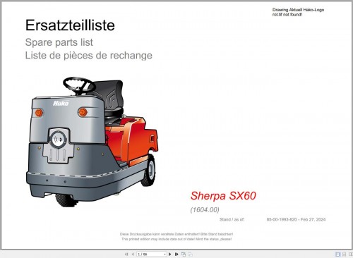 Hako Tow Tractor Sherpa S8 and SX60 Spare Parts Catalog EN DE FR (2)