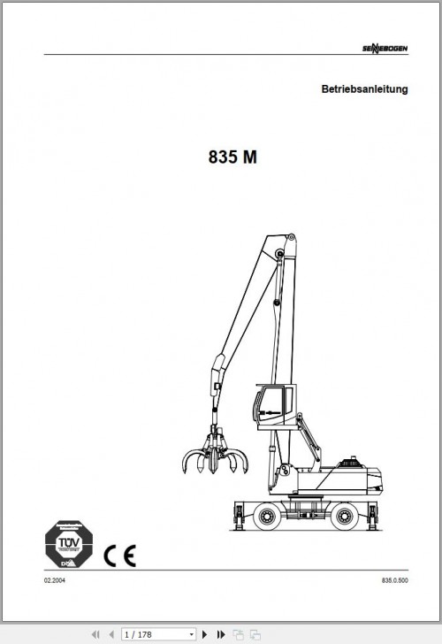 Sennebogen Material Handlers 835 M 835.0.500 Operating and Maintenance Manual DE