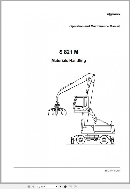 Sennebogen Material Handlers S 821 M 821.0.189 Operating and Maintenance Manual