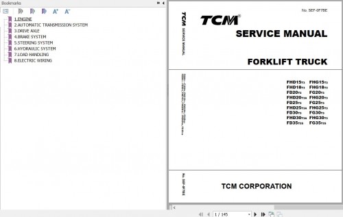 TCM Forklift FHD15T3 FHG15T3 FD35T3S FG35T3S Service Manual SEF 0F7BE (1)