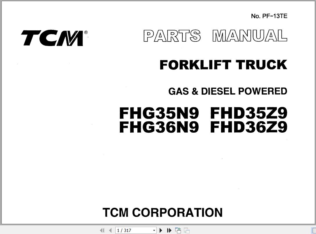 TCM Forklift FHD35 FHD36 FHG35 FHG36N9 Parts Manual PF-13TE | Auto ...