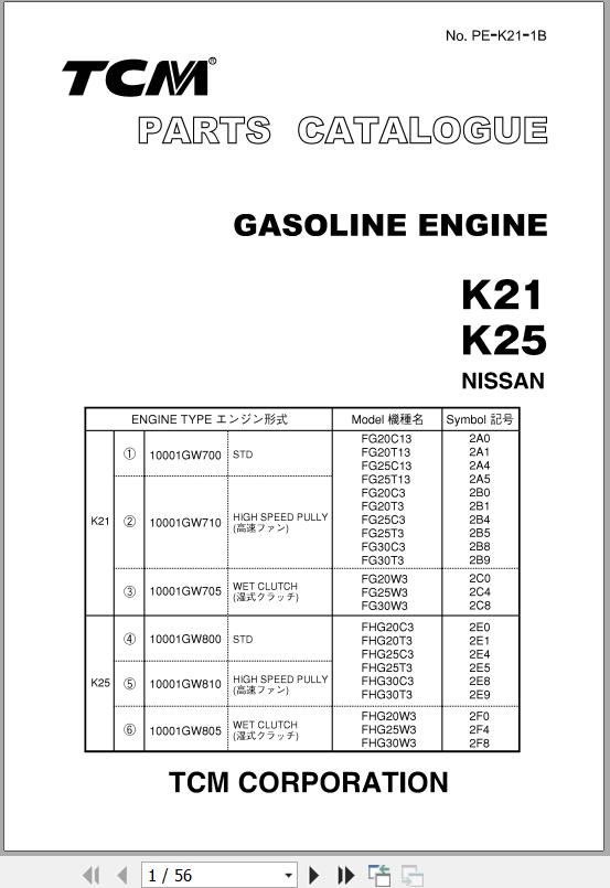 TCM Nissan Engine K21 K25 Parts Catalog PE-K21-1B | Auto Repair Manual ...