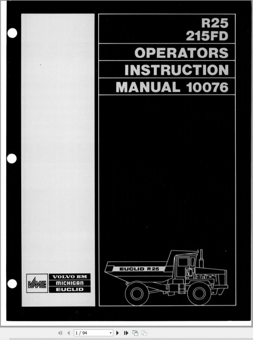 Hitachi Dump Truck R25 (215 FD) Operator Manual