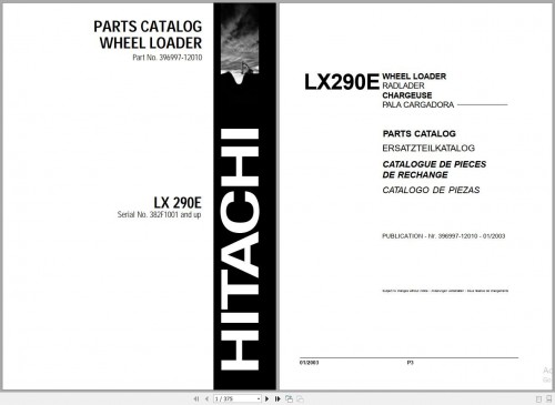 Hitachi Wheel Loader LX 290E LX 290E 2 Parts Catalog (2)