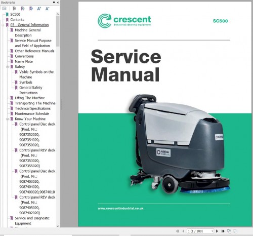 Crescent Walk Behind Scrubber Dryer SC500 Service Manual
