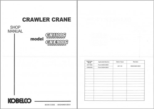 Kobelco Crawler Crane CK1100G CKE900G Shop Manual S5GH04001ZE01 (1)