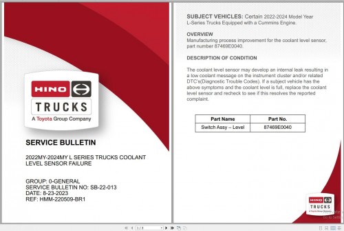 Hino Truck USA Collection Service Bulletins Manual 2024 3