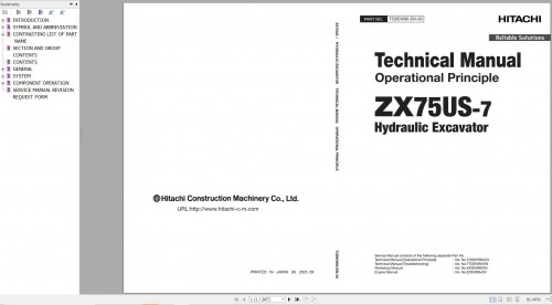 Hitachi Excavator ZX75US 7 Parts Operation Technical Workshop Manual 2