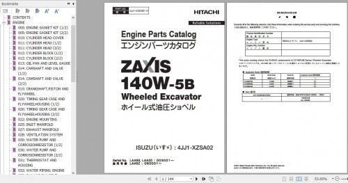 Hitachi Isuzu Engine 4JJ1 XZSA02 Parts Catalog 4JJ1 XZSA02 12 (1)