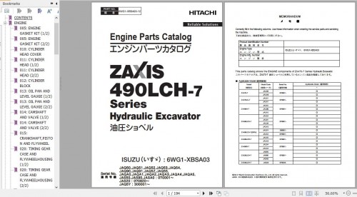 Hitachi Isuzu Engine 6WG1 XBSA03 Parts Catalog 6WG1 XBSA03 12 (1)