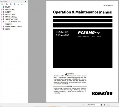 Komatsu Excavator PC88MR 10 Operation and Shop Manual 1