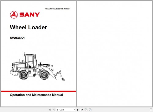 Sany Wheel Loader SW936K1 Operation and Maintenance Manual EN