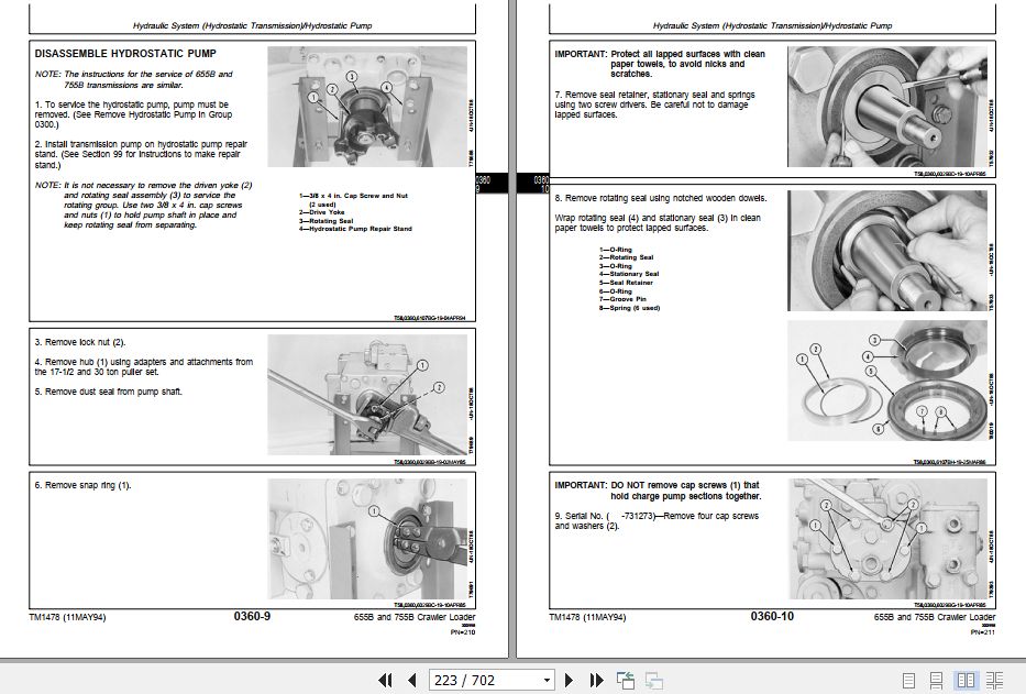 John Deere Crawler Dozer 655B 755B Technical Repair Manual TM1478 ...