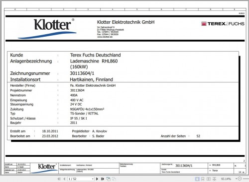 Terex Fuchs Material Handlers RHL860 Wiring Diagram 30113604 1 DE (1)