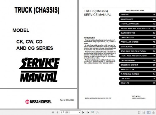 UD Truck Chassis CK CW CD CG Series Service Manual