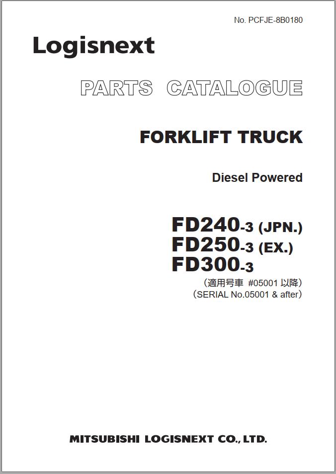 Mitsubishi Forklift Truck Fd240-3 Fd250-3 Fd300-3 Parts Catalog Pcfje 