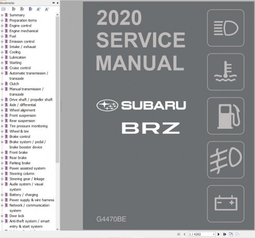 Subaru BRZ 2020 Service Repair Manual G4470BE