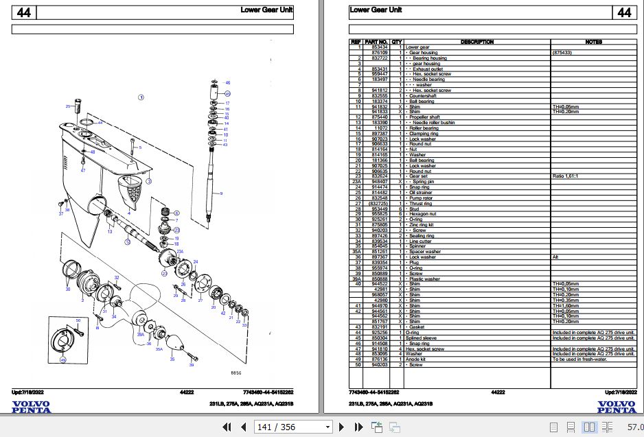 Volvo Penta Marine Drives Transmissions 231LB to AQ231B Parts Catalog ...