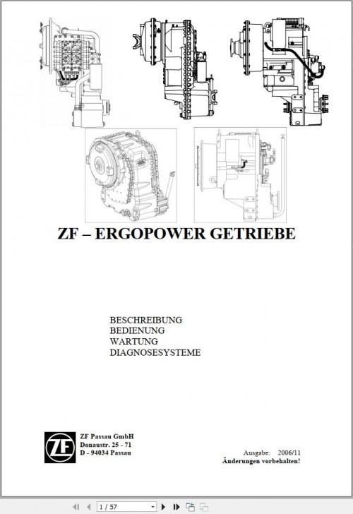 ZF Transmission ERGOPOWER Maintenance and Repair Manual DE