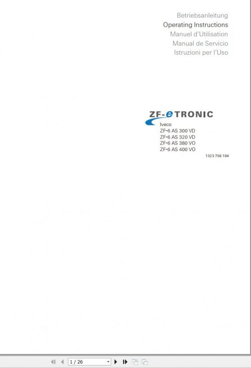 ZF Transmission eTronic for Iveco Operating Instructions