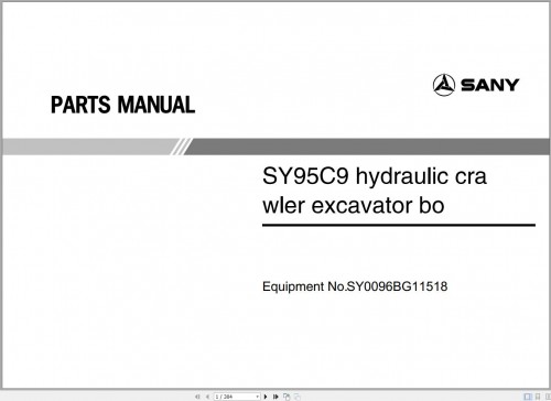 Sany Excavator SY95C Parts Manual SY0096BG11518 (1)