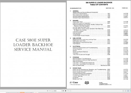 Case Loader Backhoe 580E Super Service Manual