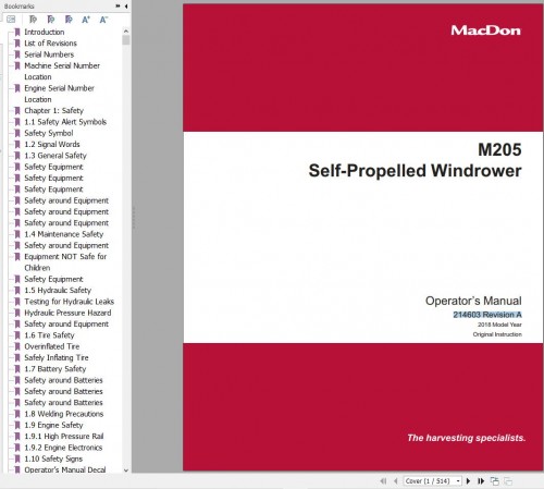 Macdon Self Propelled Windrower M205 Operator & Troubleshooting Manual (2)