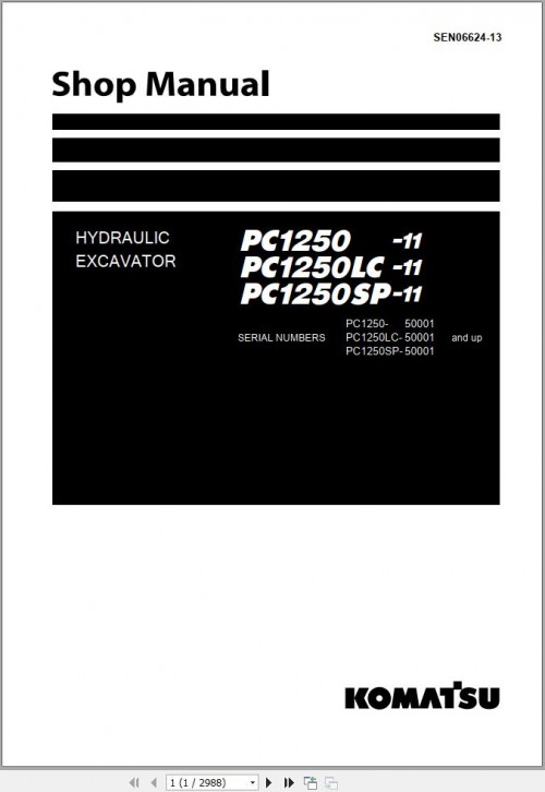 Komatsu Excavator PC1250 11 Shop Manual and Diagram SEN06624 13 (1)