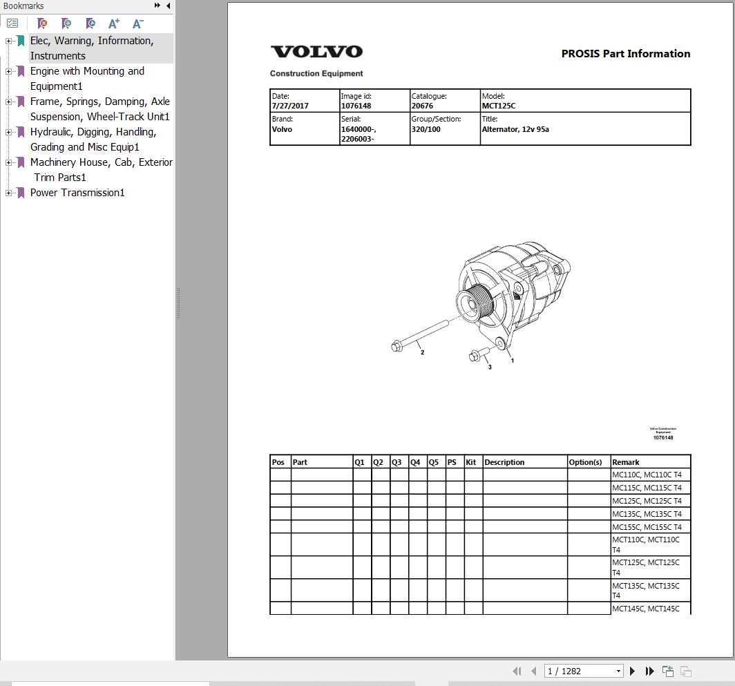 Volvo Compact Track Loader MCT125C Parts Catalog | Auto Repair Manual ...