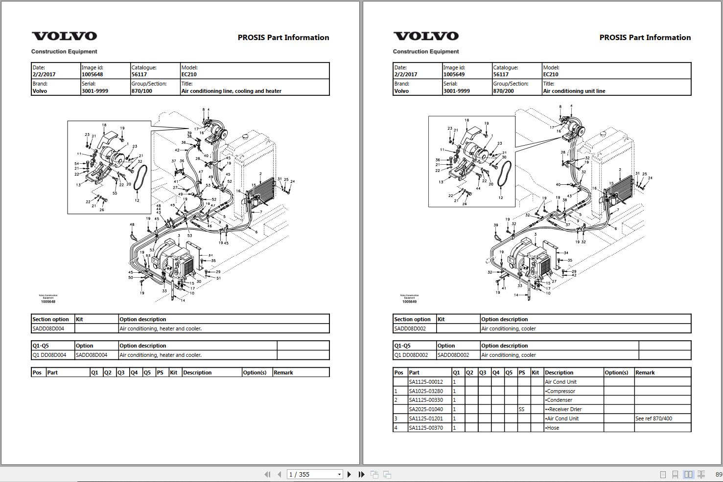 Volvo Excavator Ec210 Parts Manual 