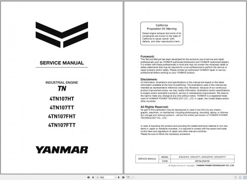Yanmar Engine 4TN107 Series Service Manual and Wiring Diagram 647984EN (1)