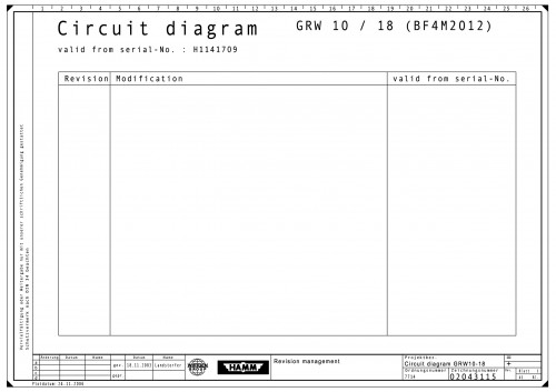 Wirtgen Hamm Static Roller GRW 10 18 BF4M2012 Circuit Diagram 02043115 (1)