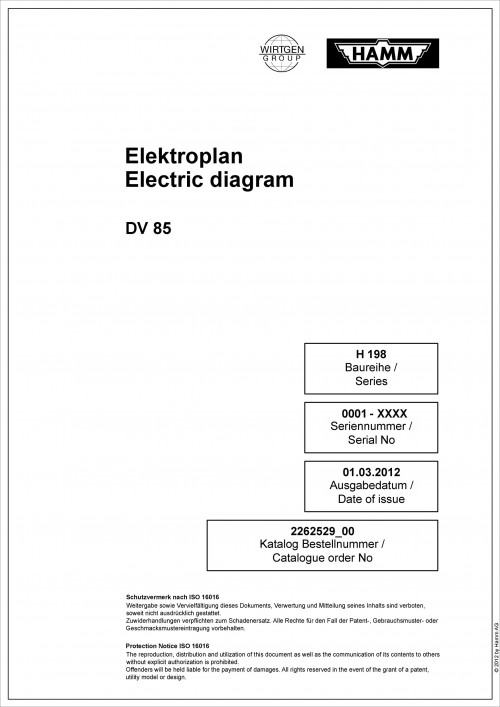 Wirtgen Hamm Tandem Asphalt Rollers DV 85 Electric Diagram 2262529 00 (1)