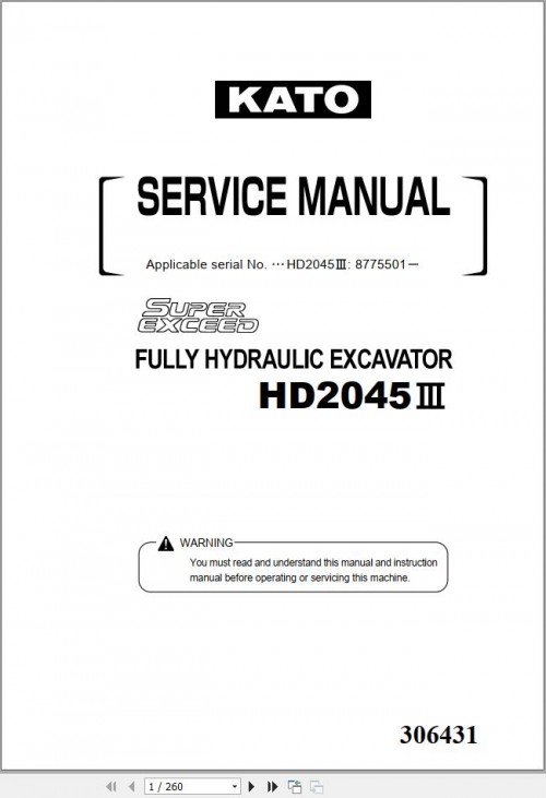 Kato Hydraulic Excavator HD2045III Services Manual (1)