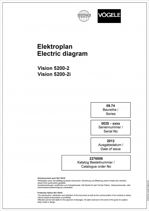 Wirtgen VÖGELE Road Pavers Vision 5200 2i Electric Diagram 2276506 00