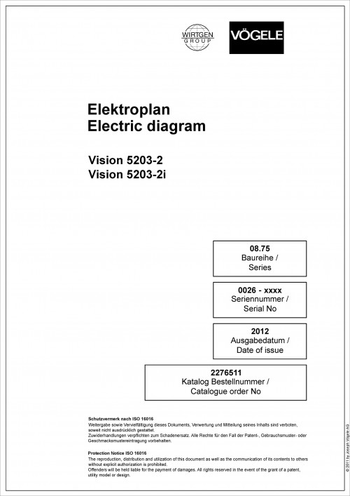 Wirtgen VÖGELE Road Pavers Vision 5203 2i Electric Diagram 2276511 00