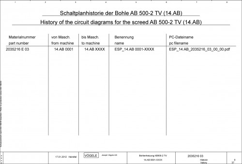 Wirtgen VÖGELE Screeds AB 500 2 TV Circuit Diagram 2035216 03