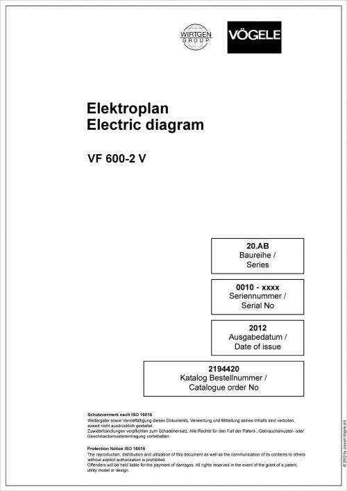 Wirtgen VÖGELE Screeds VF 600 2 Electric Diagram 2194420 00