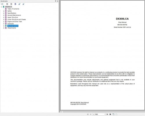 Doosan Excavator DX300LCA Shop Manual 950106 00075E (1)