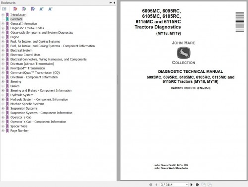 John Deere Tractors 6095MC 6095RC 6105MC 6105RC 6115MC 6115RC Diagnostic Technical Manual TM410919 (