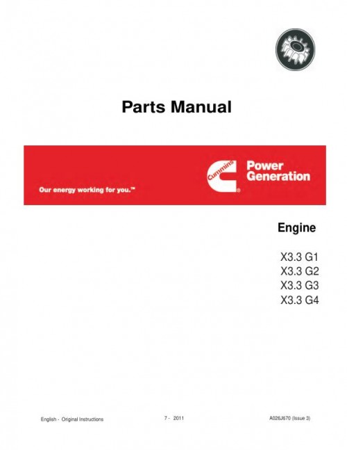 Cummins Genset Engine X3.3G1 X3.3G2 X3.3G3 X3.3G4 Parts Manual 1