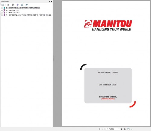 Manitou Telehandlers MLT 420 H 60K ST5 S1 Operators Manual 647846EN (1)