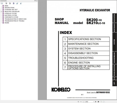 Kobelco Hydraulic Excavator SK200 10 SK210 10 Shop Manual S5YN0051E02 (1)