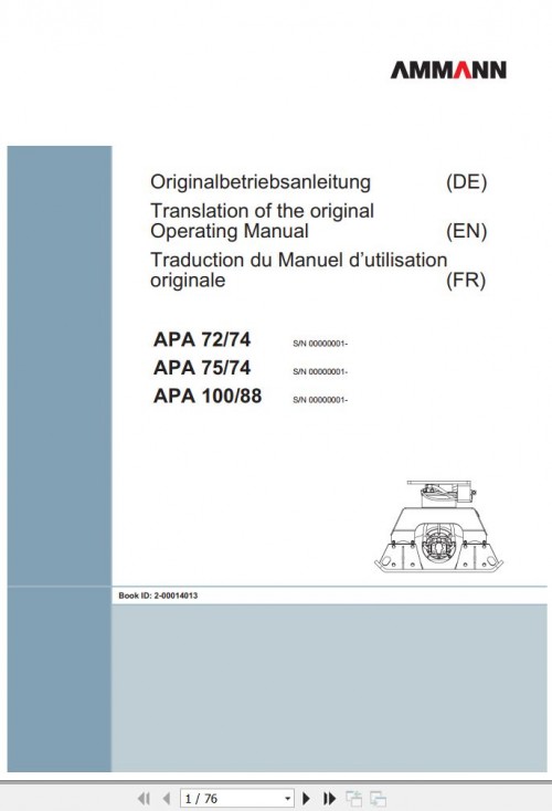 Ammann Add On Compactors APA 72 74 75 74 100 88 Operating Manual 2 00014013 03.2016 ML (1)