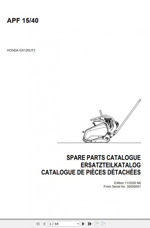 Ammann Vibratory Plates APF 15 40 Spare Parts Catalog 2 01498010 11.2020 ML (1)